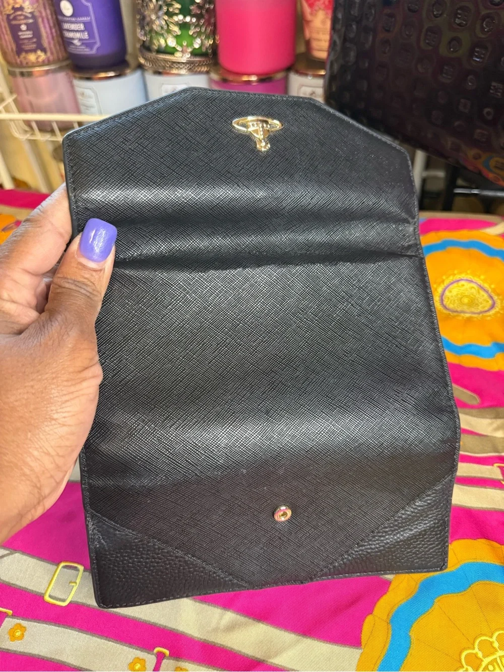 Vivienne Westwood Black Textured Envelope Wallet with Gold Orb Logo